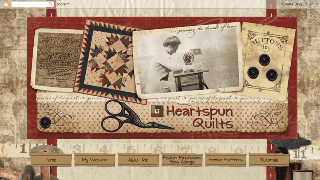 screenshot of the heartspun quilts homepage
