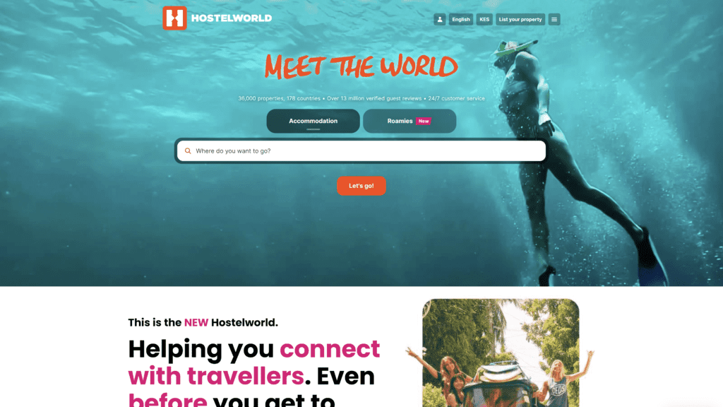 screenshot of the hostelworld affiliate program homepage