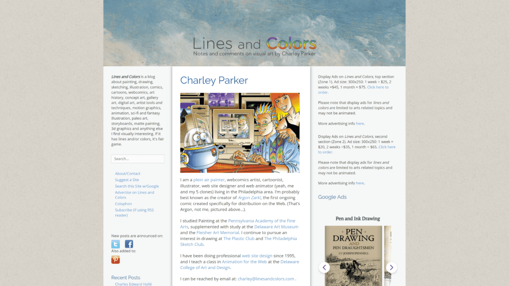 screenshot of the linesandcolors homepage