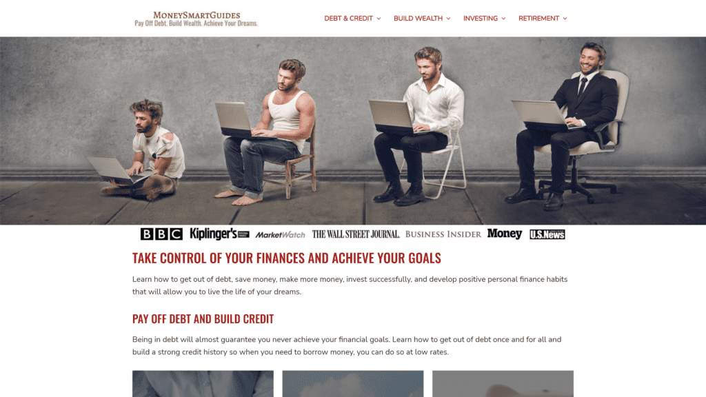 screenshot of the money smart guides homepage