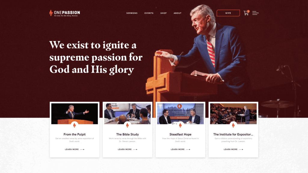 screenshot of the one passion ministries homepage