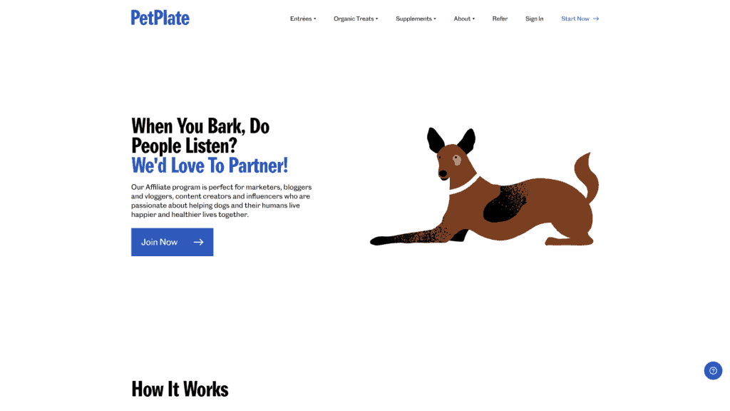 screenshot of the petplate affiliate program homepage