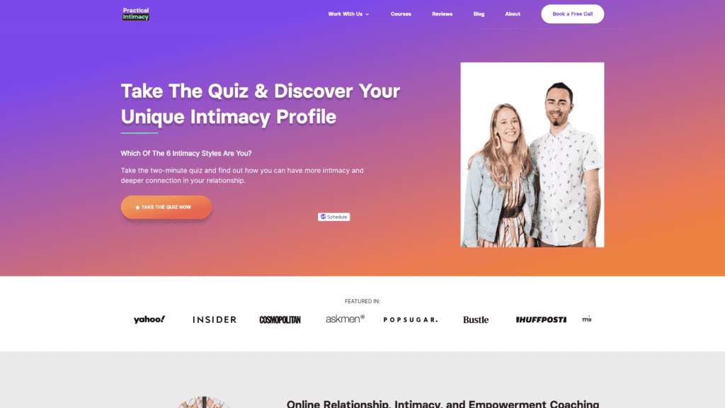 screenshot of the practical intimacy homepage