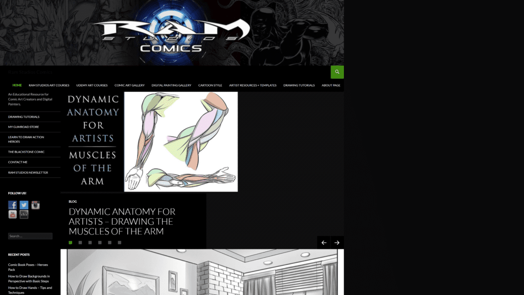 screenshot of the ram studios comics homepage