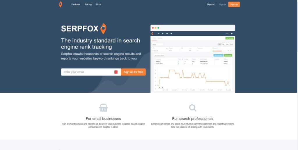 screenshot of the serpfox homepage