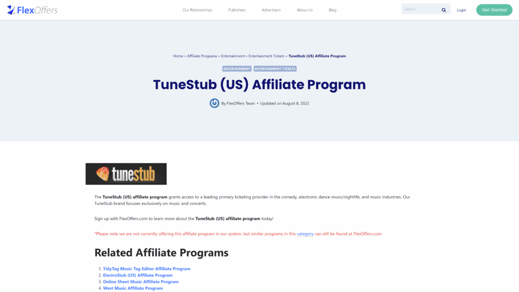 screenshot of the tunestub homepage