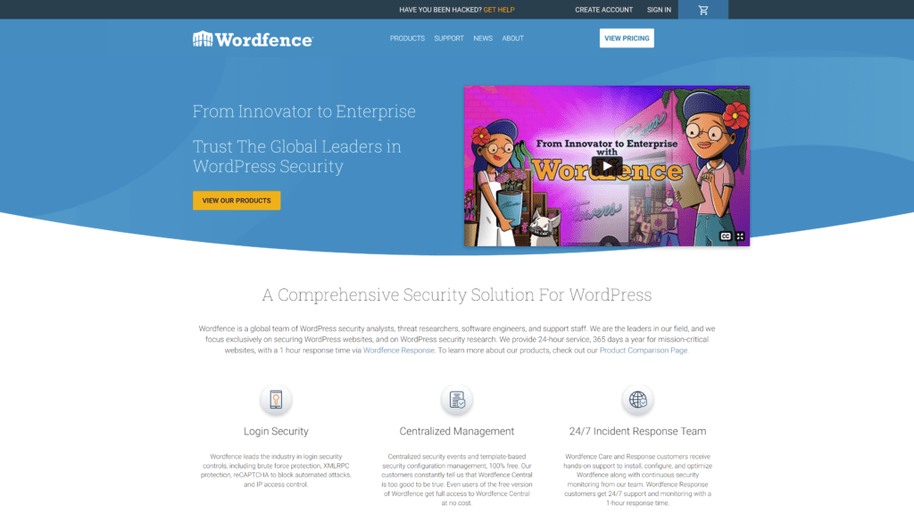 screenshot of the wordfence security homepage