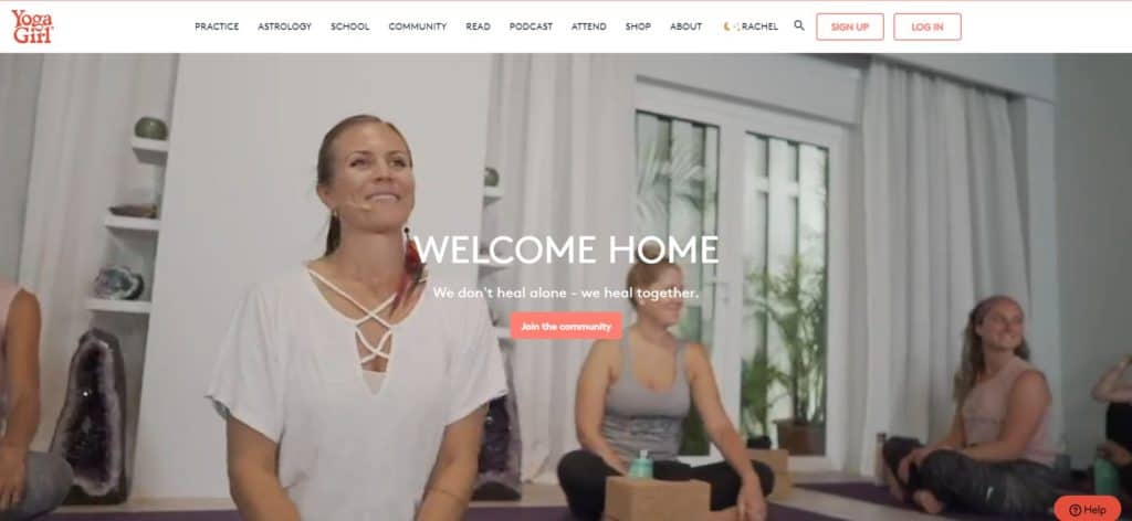 screenshot of the yogagirl homepage