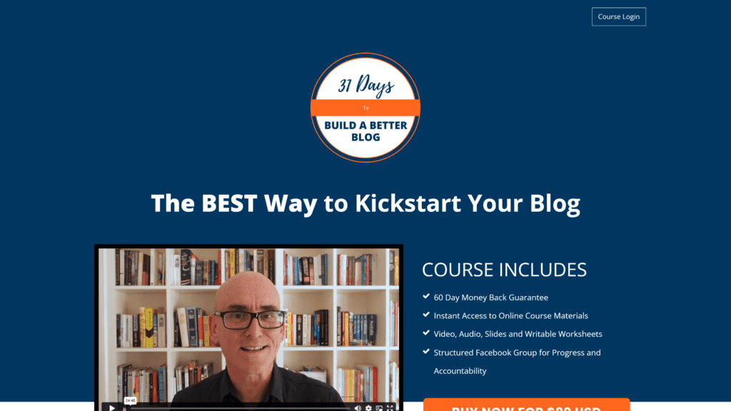 screenshot of the 31 day to build a better blog by darren rowse homepage