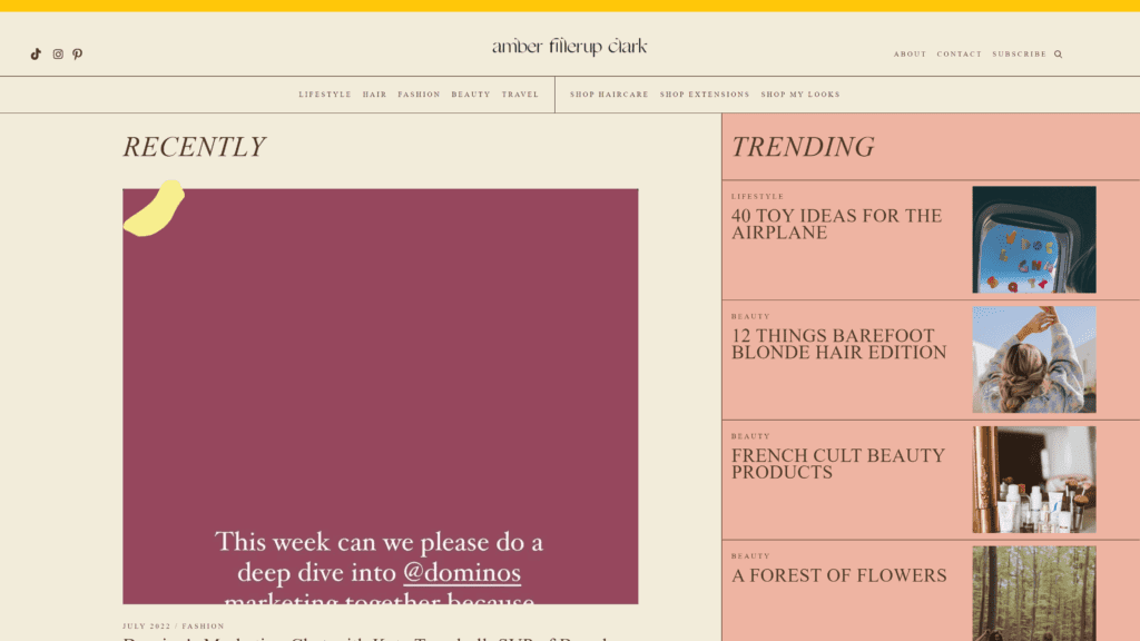screenshot of the amber fillerup homepage