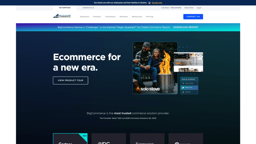 screenshot of the bigcommerce homepage