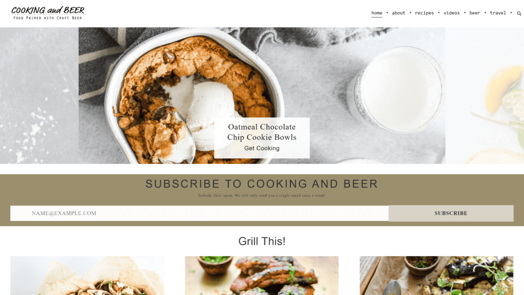 screenshot of the cooking and beer homepage