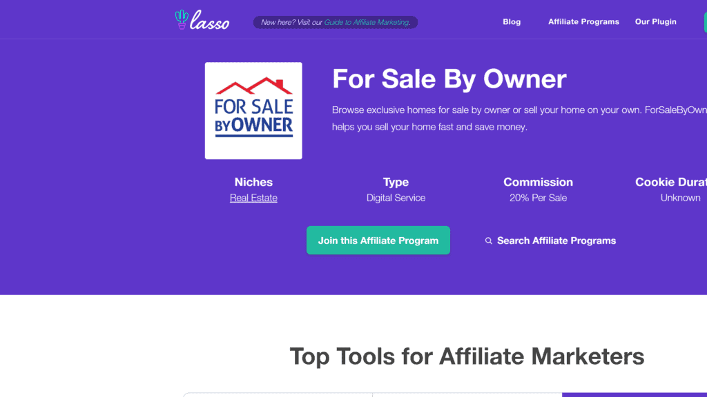 screenshot of the for sale by owner affiliate program homepage