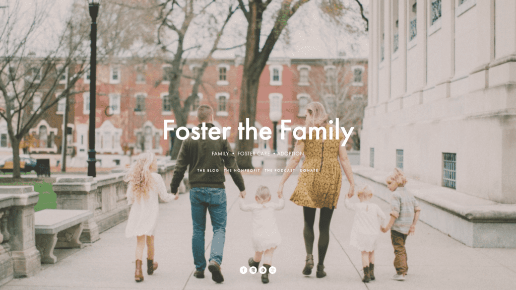 screenshot of the foster the family homepage