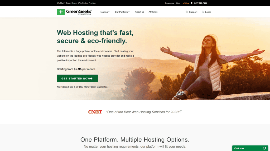 screenshot of the greengeeks homepage