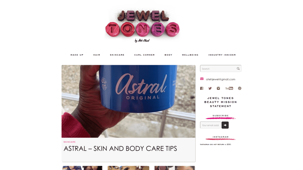 screenshot of the jewel tones beauty homepage