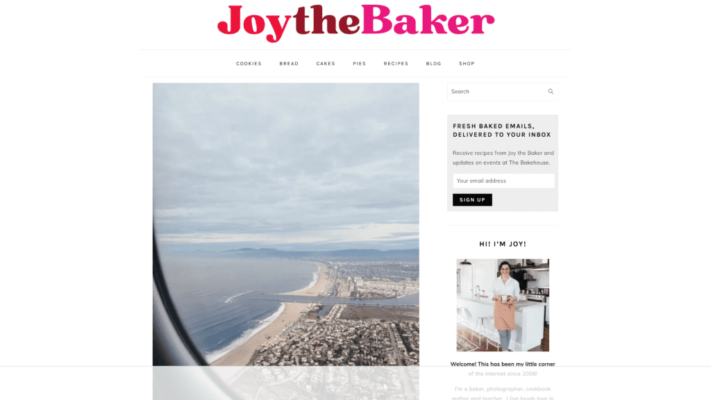 screenshot of the joy the baker homepage