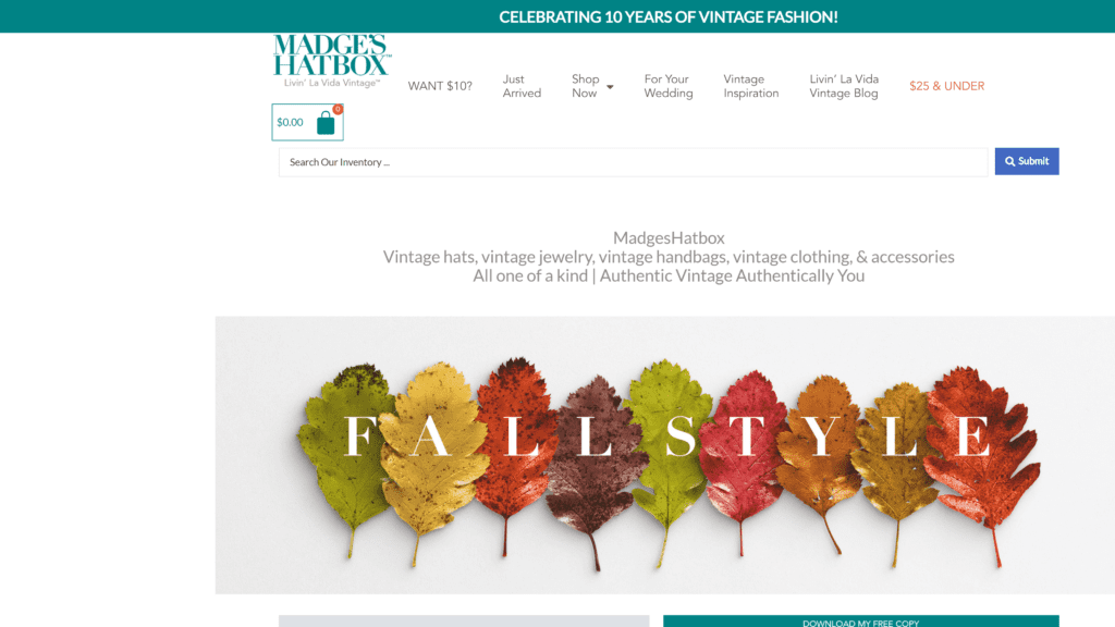 screenshot of the madges hatbox homepage