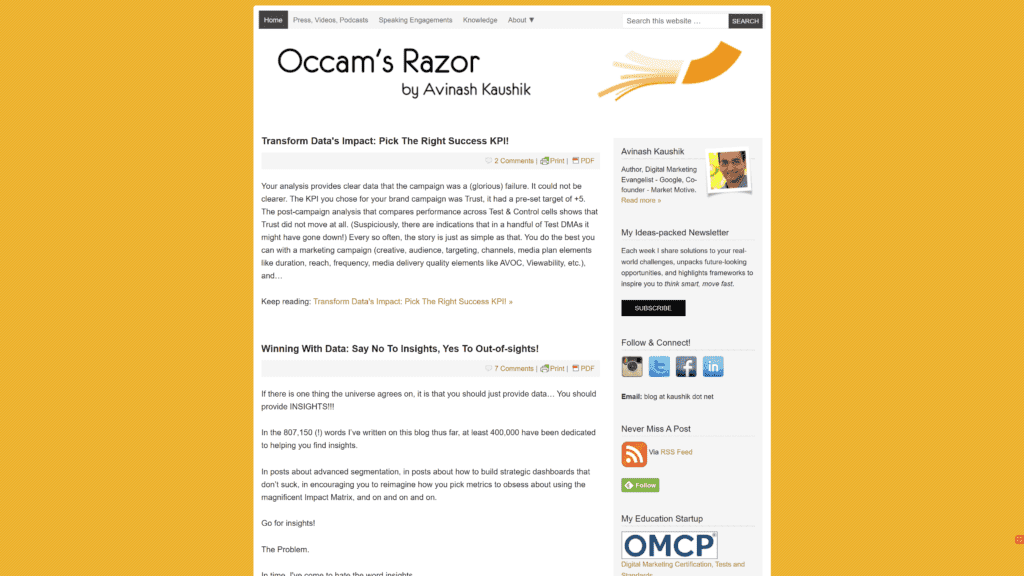 screenshot of the occams razor homepage