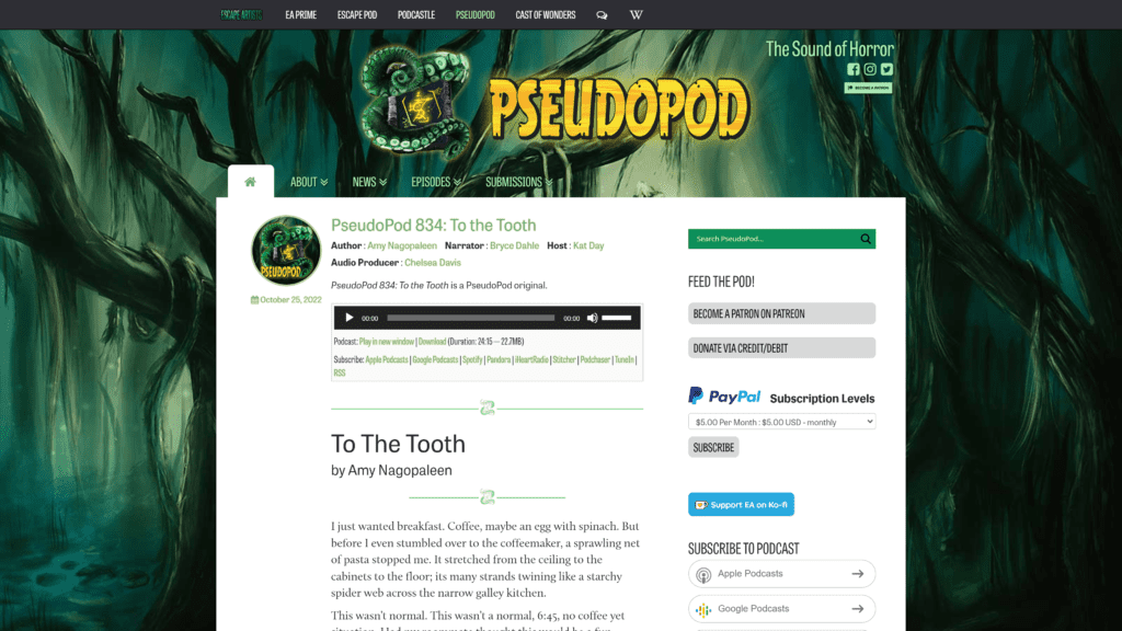 screenshot of the pseudopod homepage