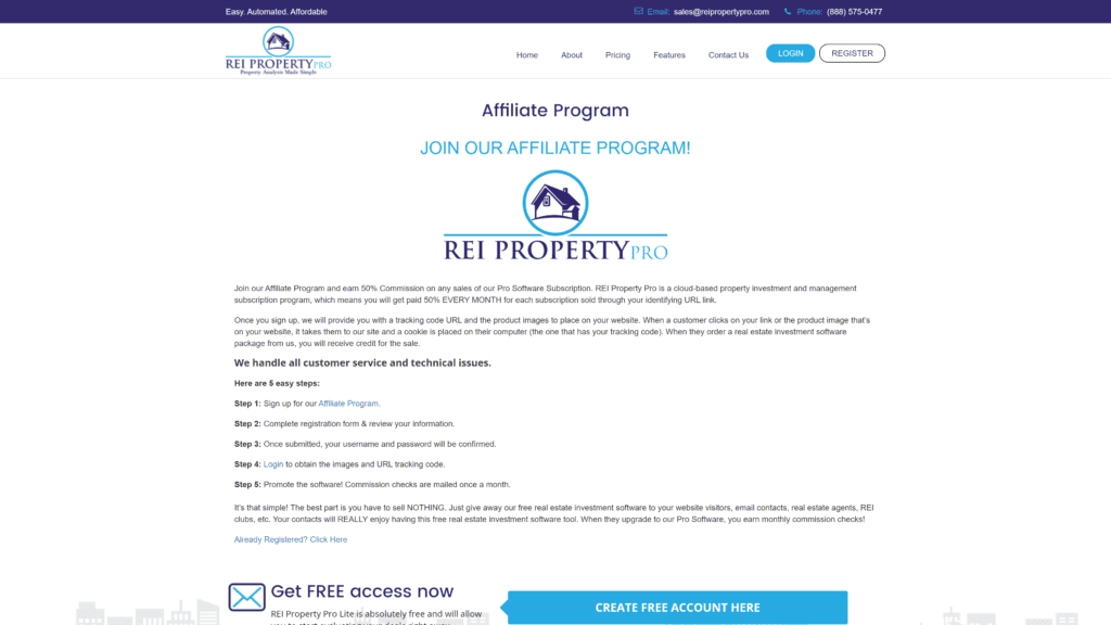 screenshot of the REIPro affiliate program homepage