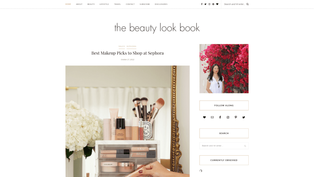 screenshot of the beauty look book homepage