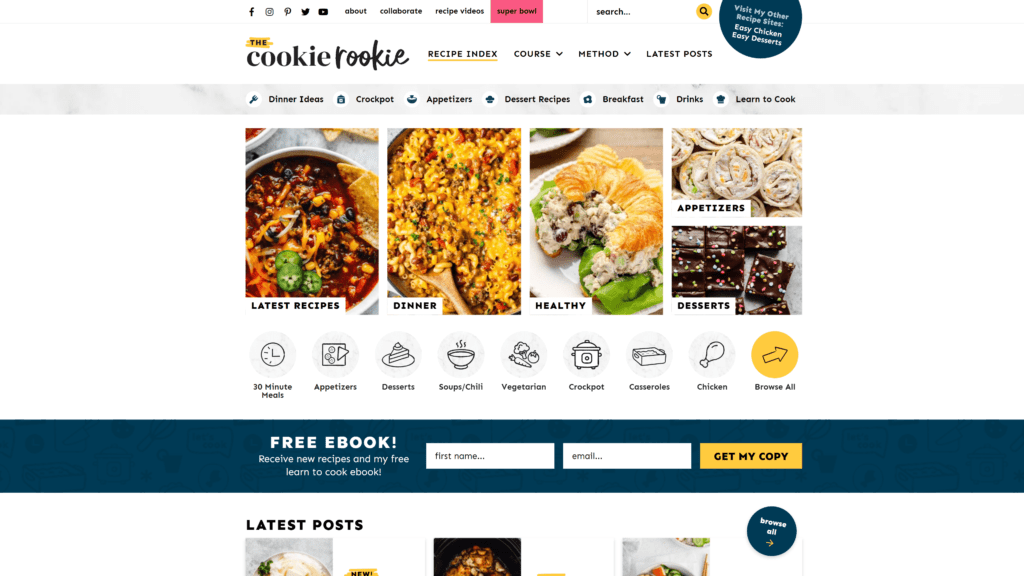 screenshot of the cookie rookie homepage