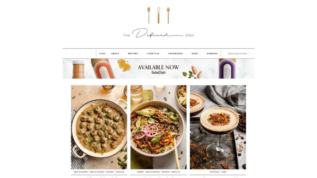 screenshot of the defined dish homepage