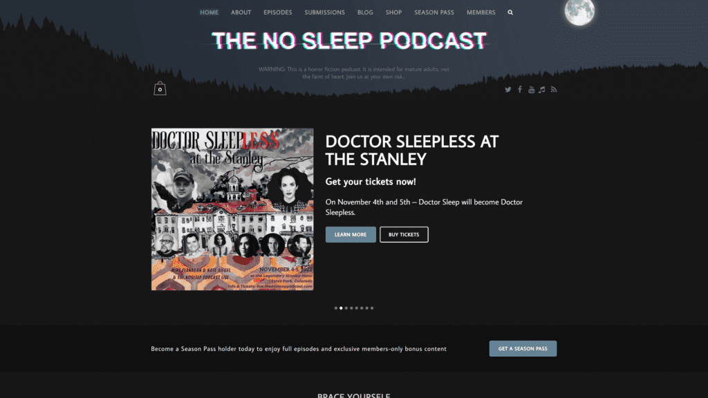 screenshot of the nosleep podcast homepage
