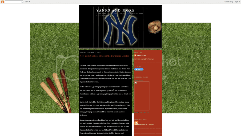 A screenshot of the yanks and more Homepage