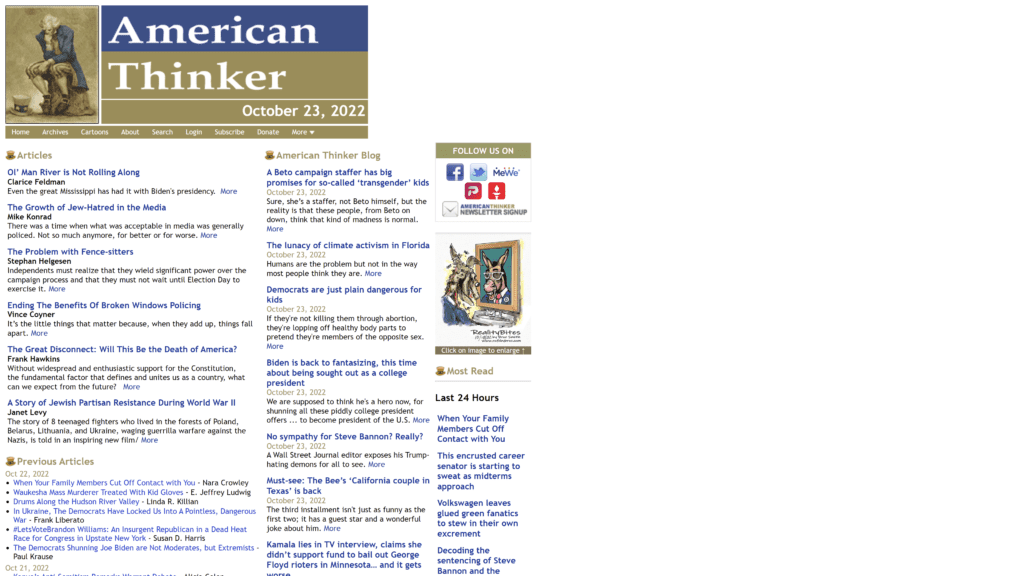 screenshot of the American thinker homepage