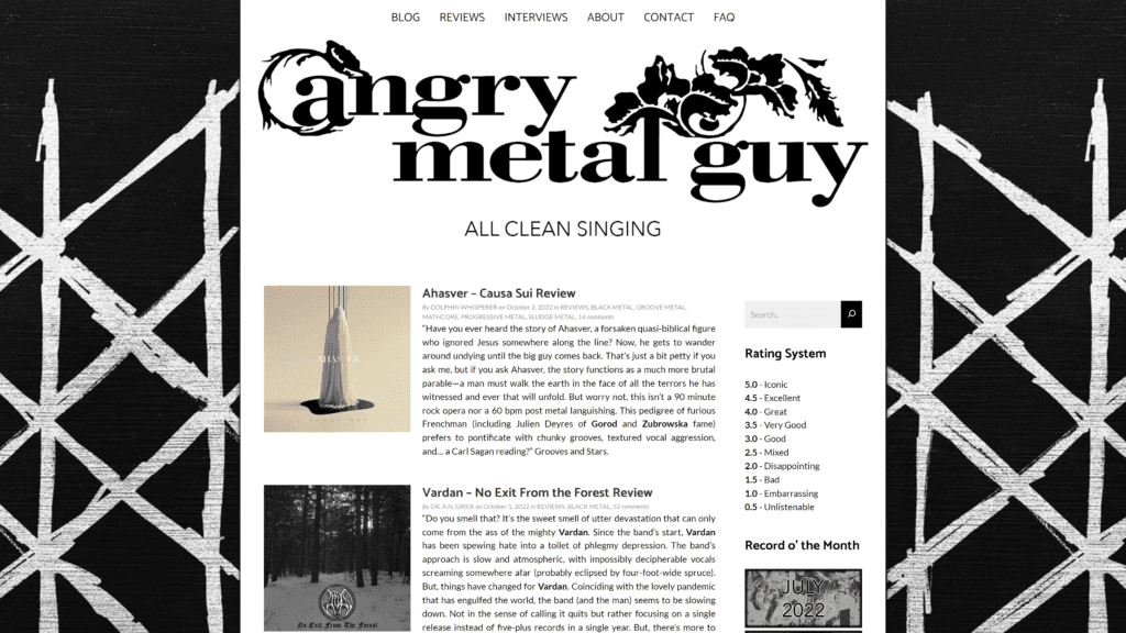 screenshot of the angry metal guy homepage