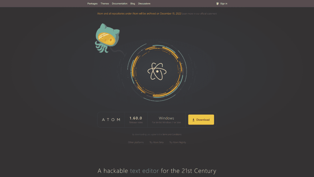 atom homepage screenshot 1