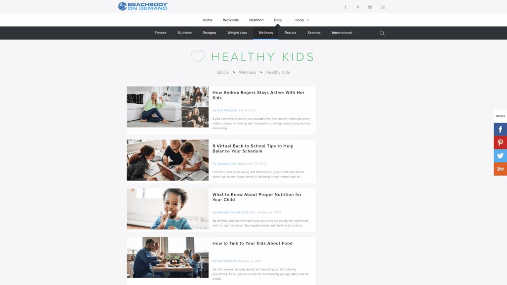 a screenshot of the healthy kids homepage
