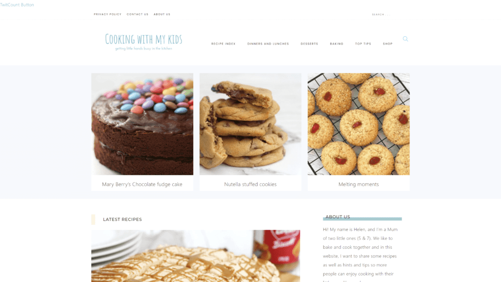 a screenshot of the cooking with my kids homepage