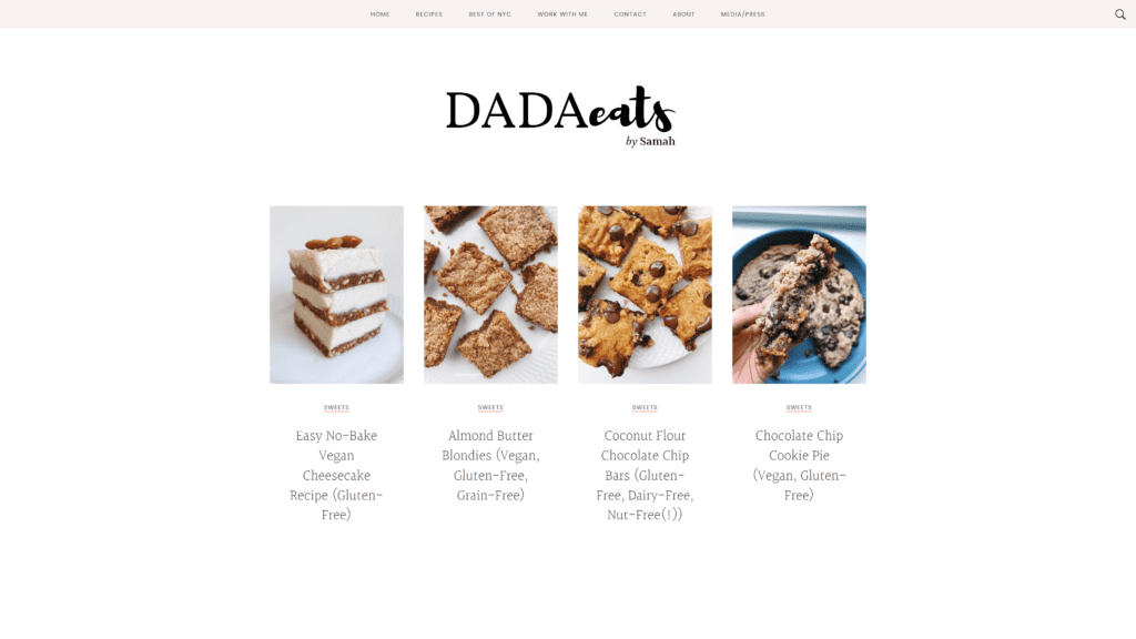 A screenshot of the dada eats Homepage