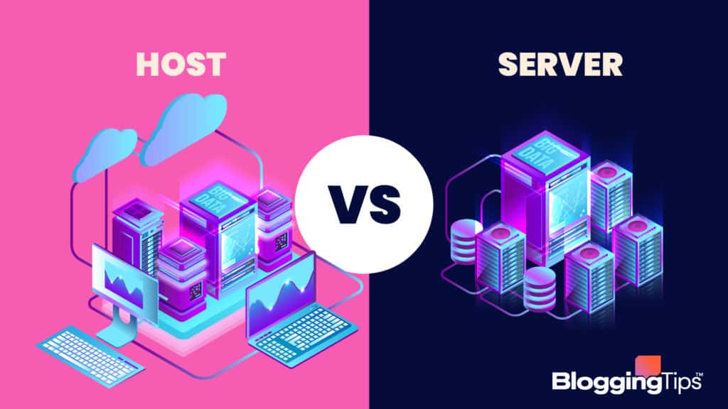 vector graphic showing an illustration of the difference between a host and a server in visual form