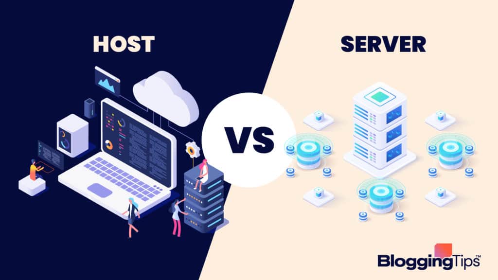vector graphic showing an illustration of the difference between a host and a server in visual form