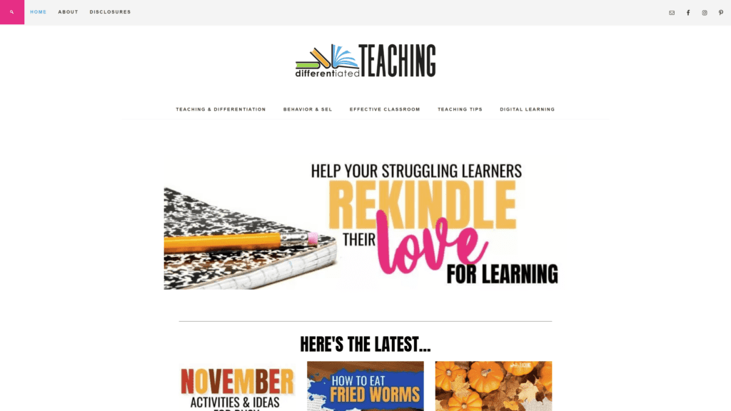 screenshot of the differentiated teaching homepage