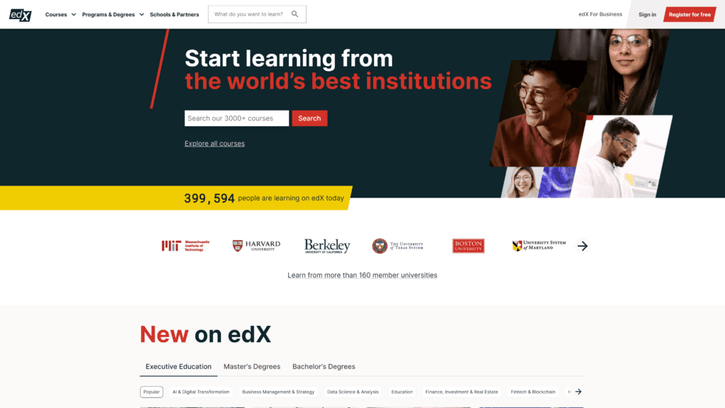 edx homepage screeshot 1
