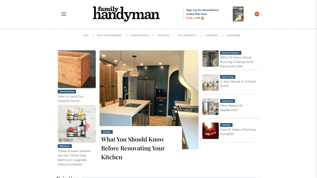 screenshot of the family handyman homepage