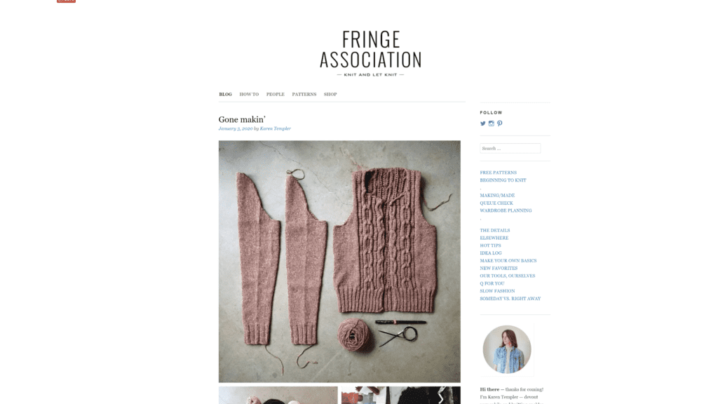 screenshot of the fringe association homepage