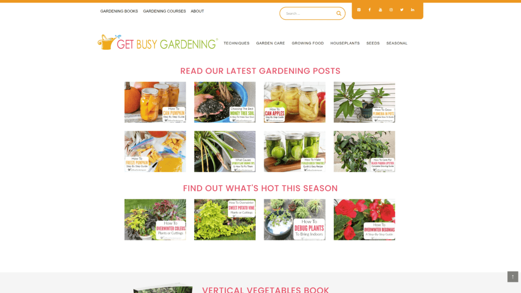 screenshot of the get busy gardening homepage