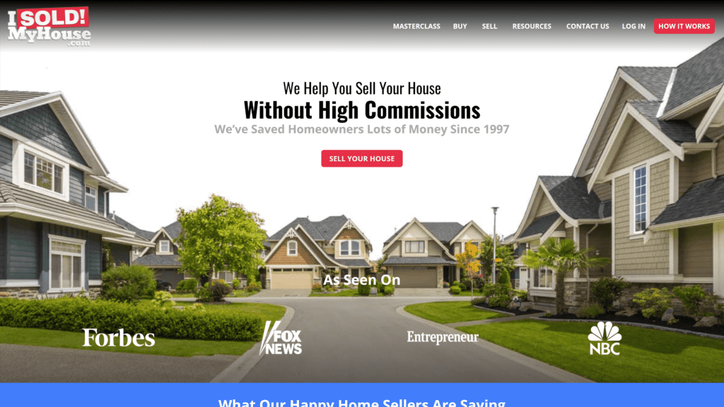 a screenshot of the I sold my house homepage