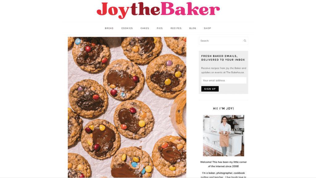 a screenshot of the joy the baker homepage