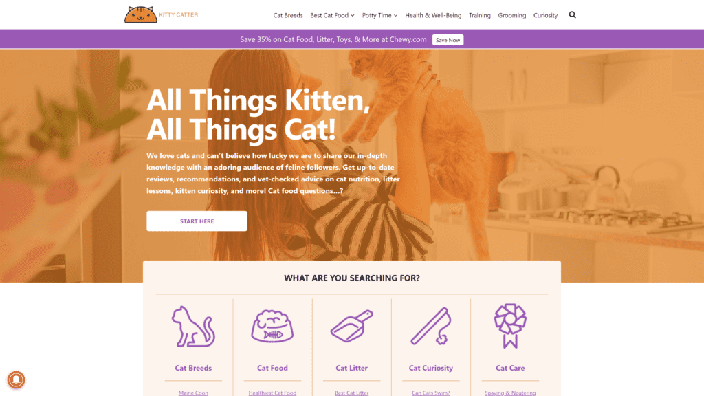 screenshot of the kittycatter homepage