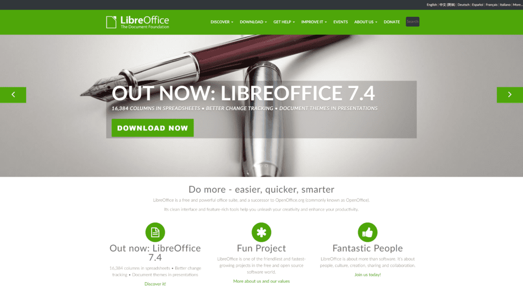 libreoffice homepage screenshot 1