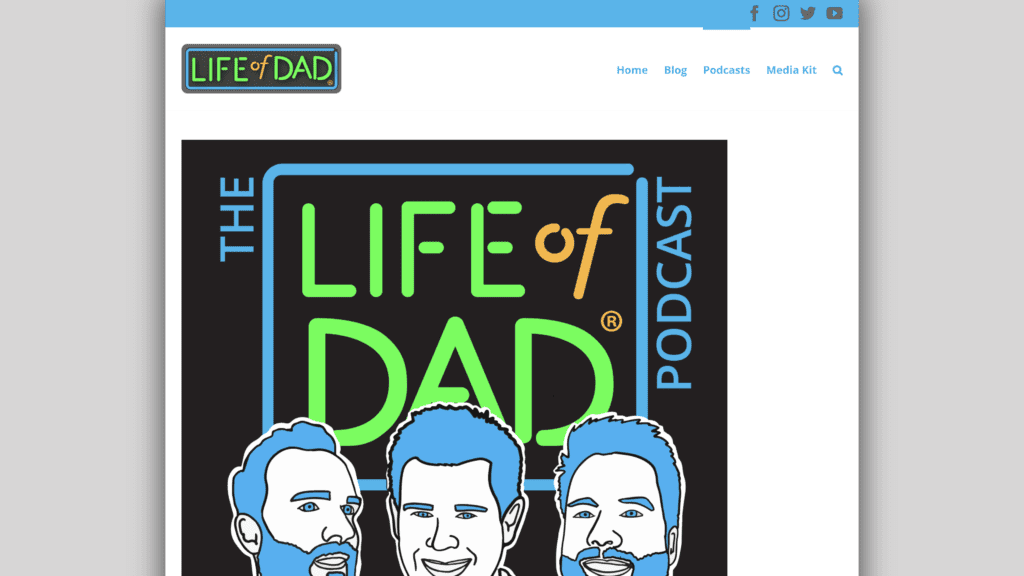 A screenshot of the life of dad homepage