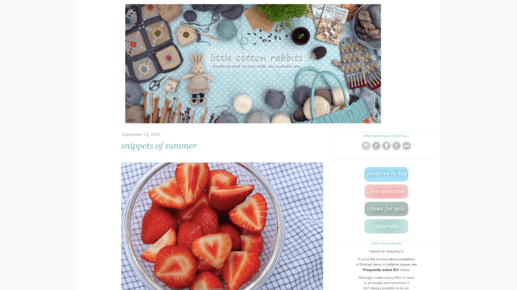 screenshot of the little cotton rabbits homepage