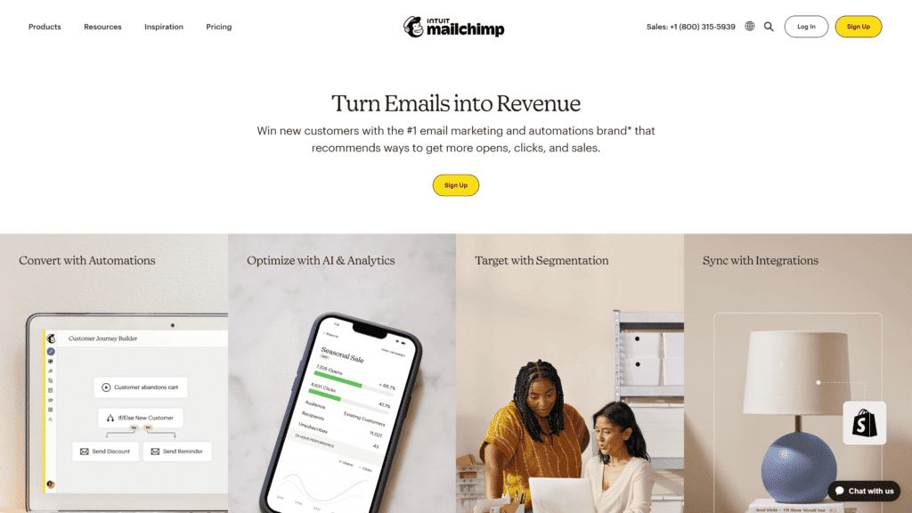a screenshot of the mailchimp homepage